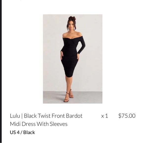 Size 4 Club L London - BLACK TWIST FRONT BARDOT MIDI DRESS WITH SLEEVES - Picture 5 of 5